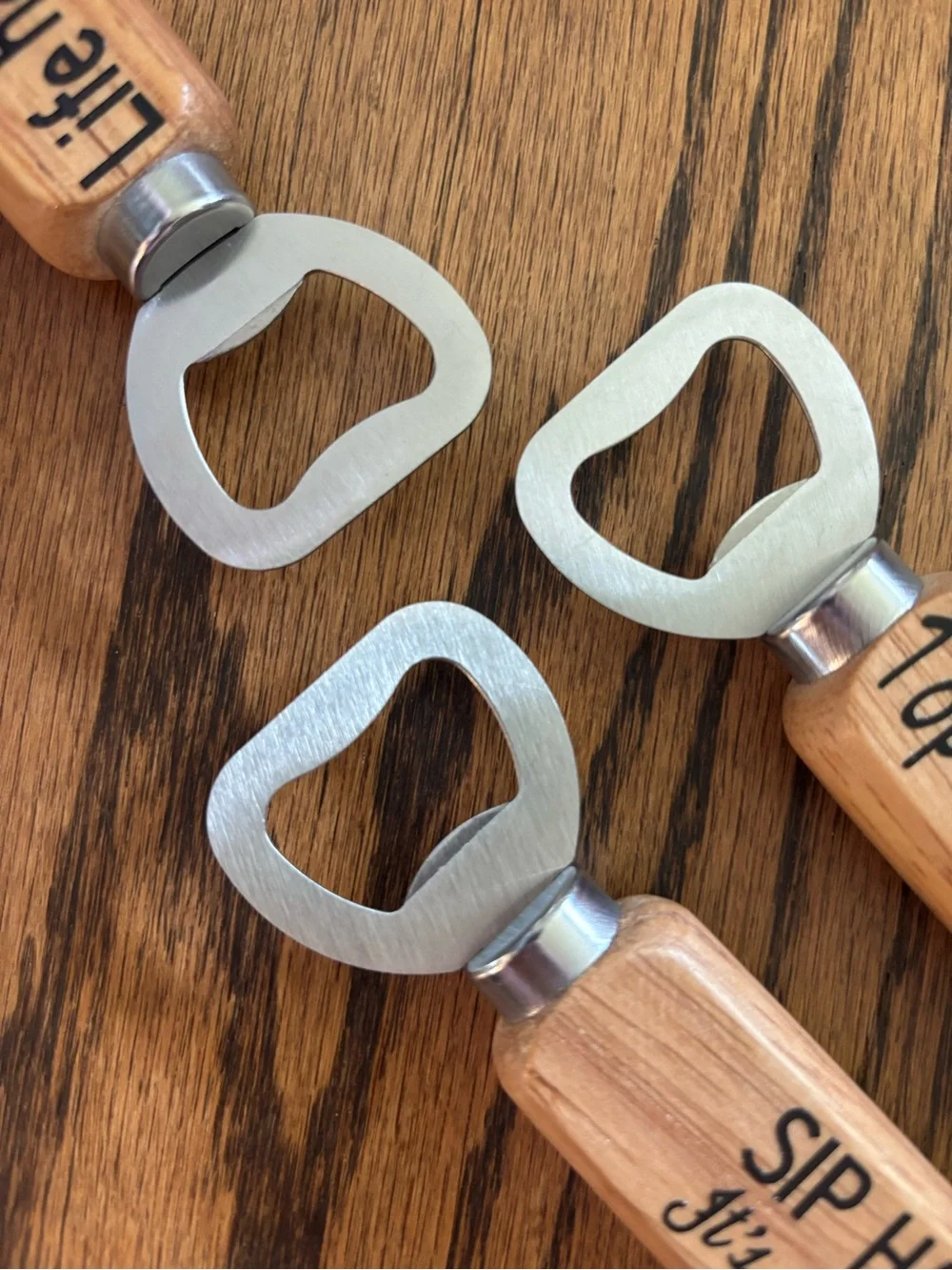 3 Wood Handle Bottle Openers with Humorous Sayings - Natural Wood